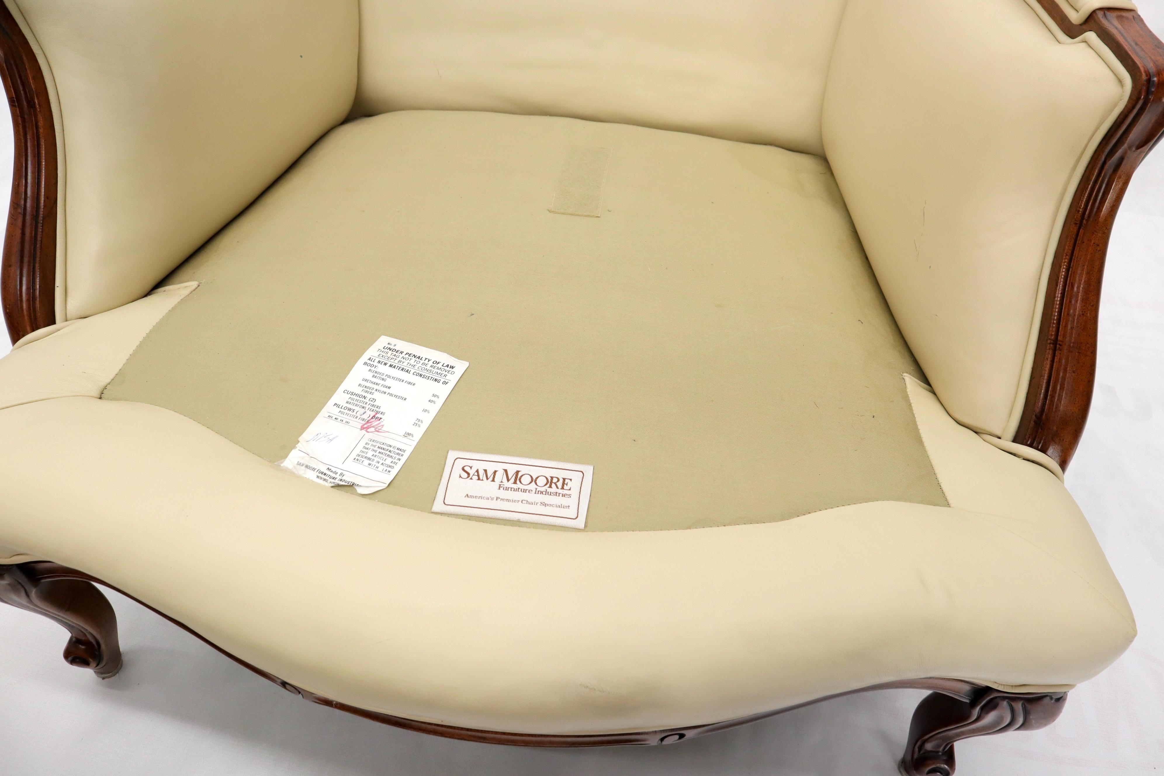 Cream Leather Chaise 2-Part Chaise Lounge Chair and Ottoman 6