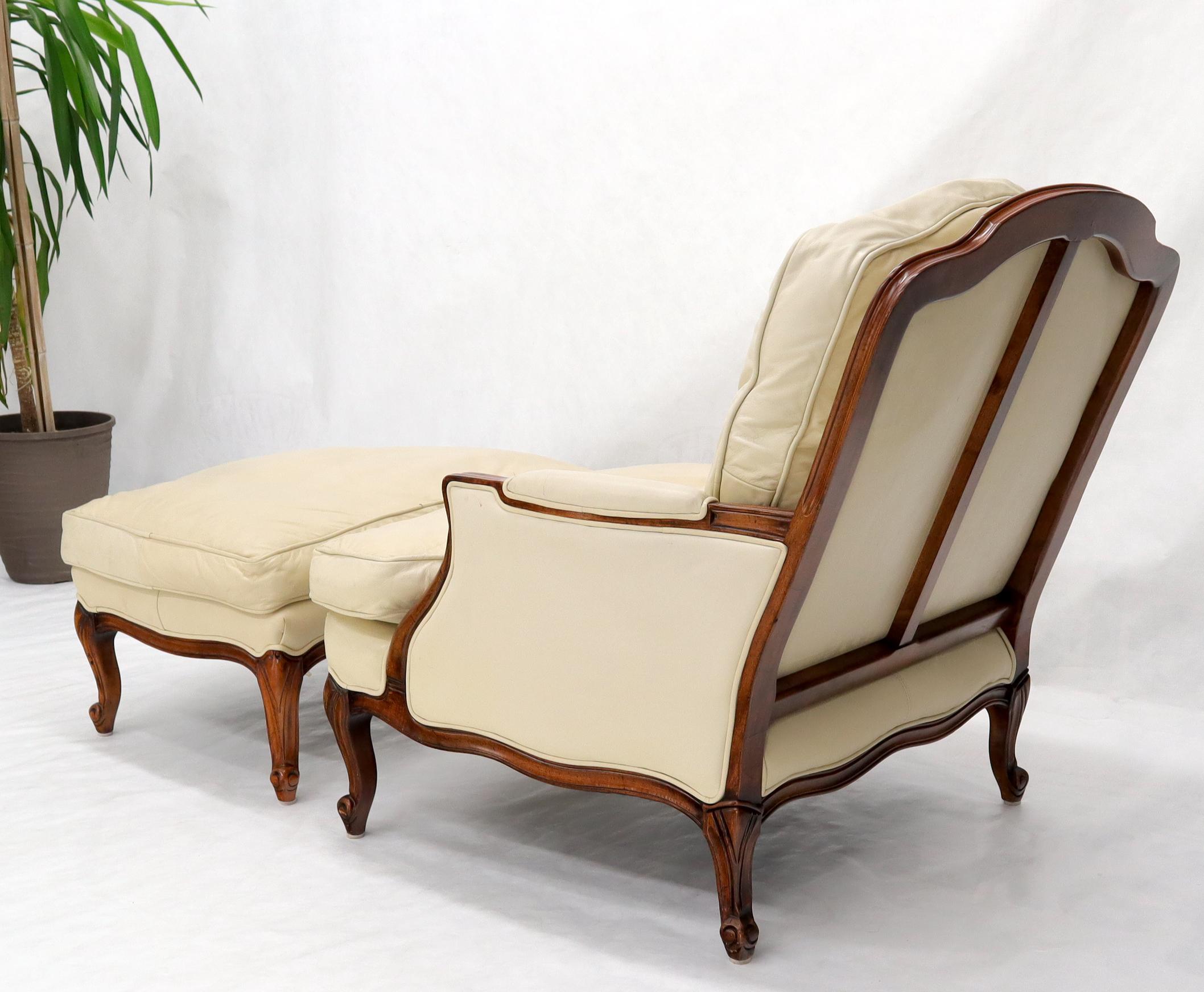 Cream Leather Chaise 2-Part Chaise Lounge Chair and Ottoman 8