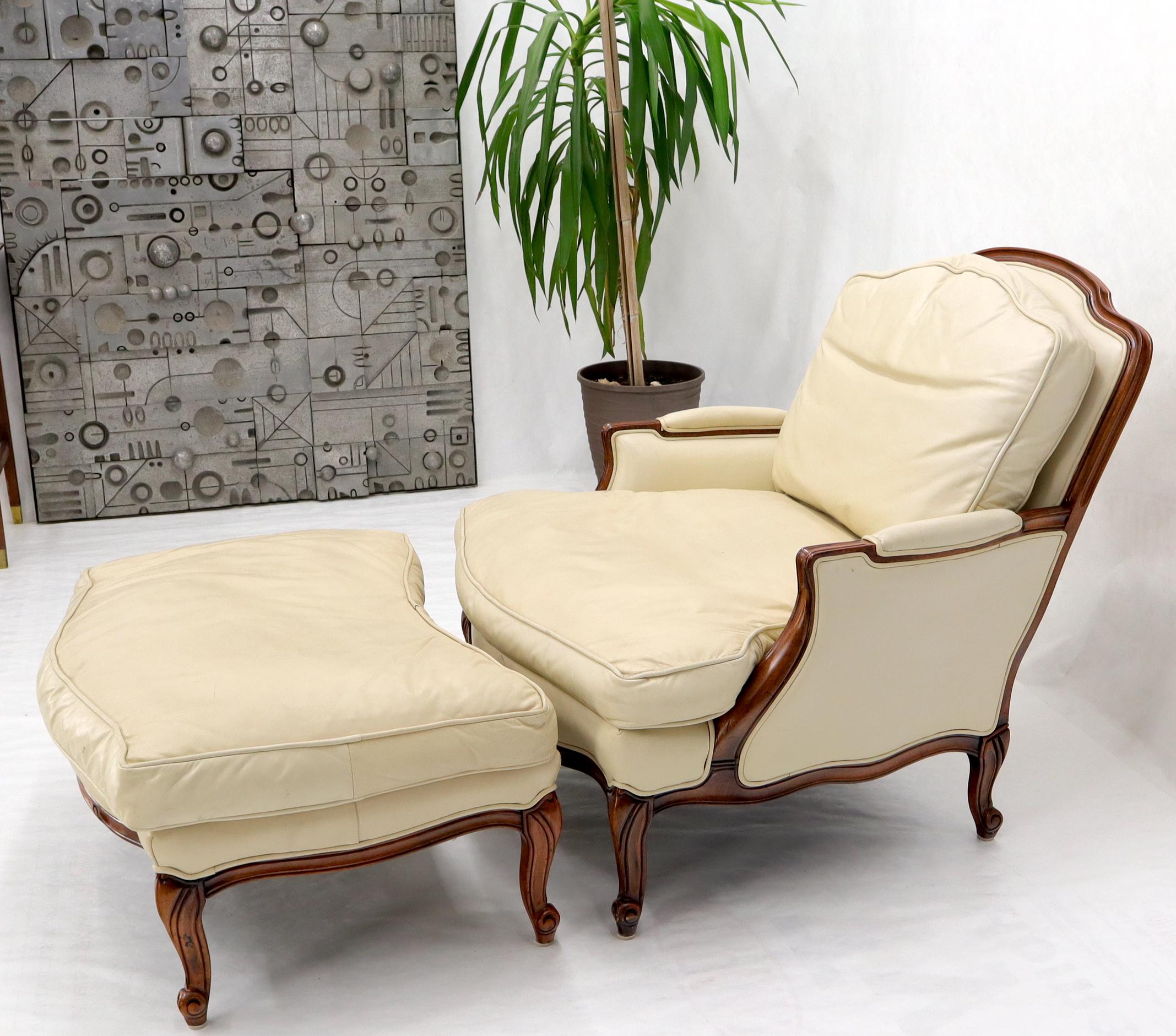 20th Century Cream Leather Chaise 2-Part Chaise Lounge Chair and Ottoman