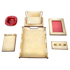 Vintage Cream Leather Desk Set by Longchamp