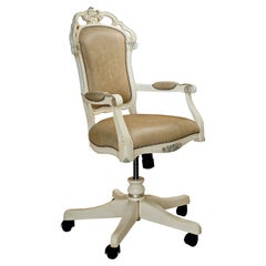 Cream Leather Office Swivel Chair with Ivory Finishes by Modenese Gastone