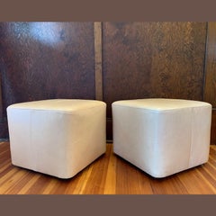 Pair of Contemporary Pale Pink Leather Ottoman Seat on Caster Wheels