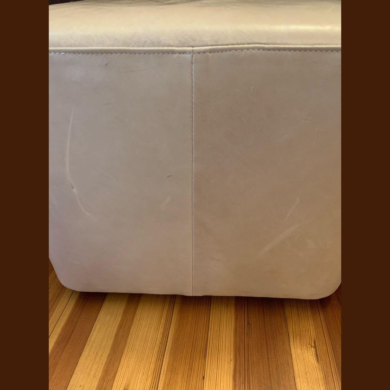 Pair of Contemporary Pale Pink Leather Ottoman Seat on Caster Wheels For Sale 2