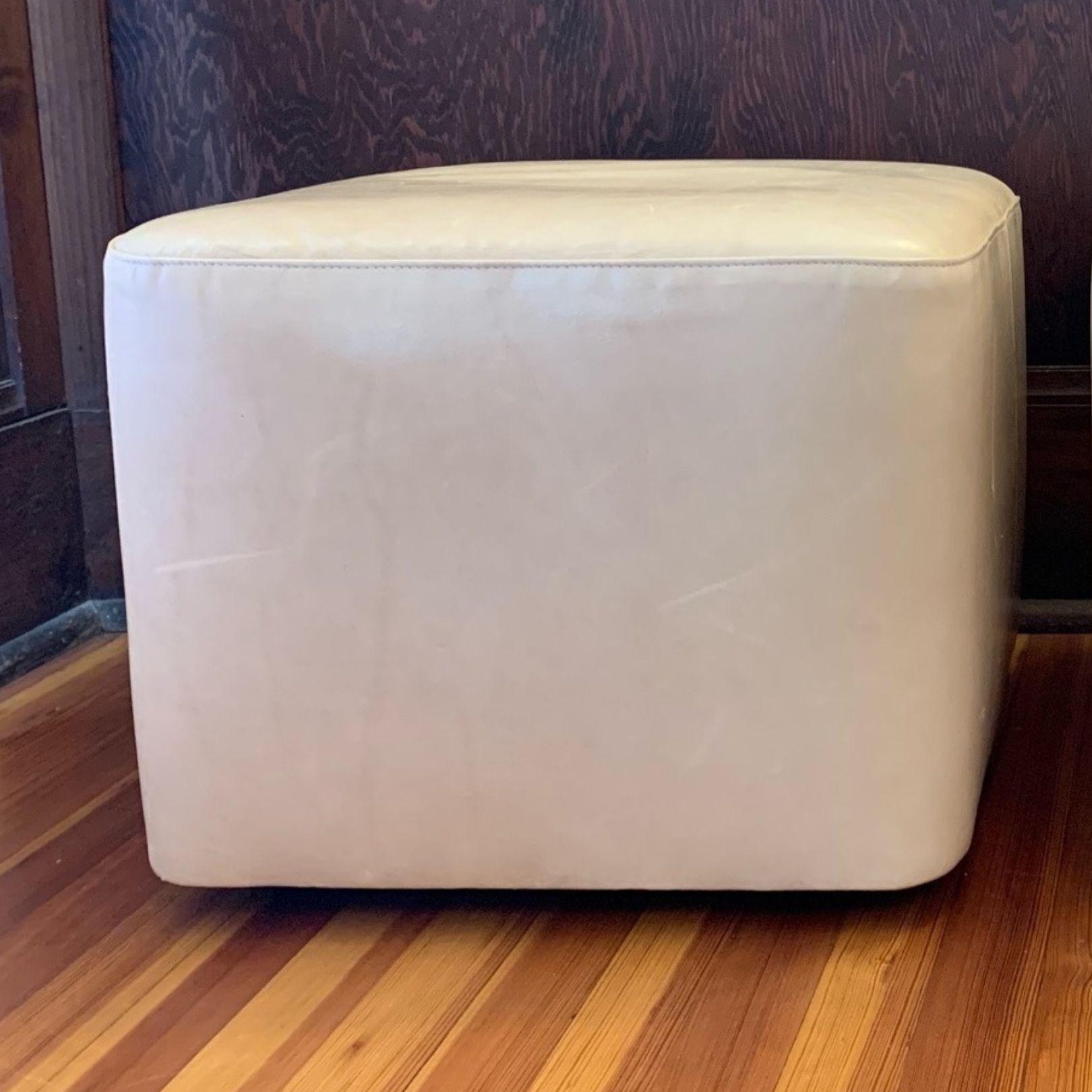 American Pair of Contemporary Pale Pink Leather Ottoman Seat on Caster Wheels For Sale