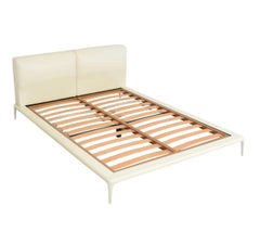 Cream Leather Poliform Park Original Queen Platform Bed, White Ivory, Italy