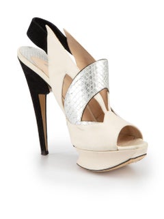 Cream Leather & Python Panel Platform Sandals Size IT 38.5