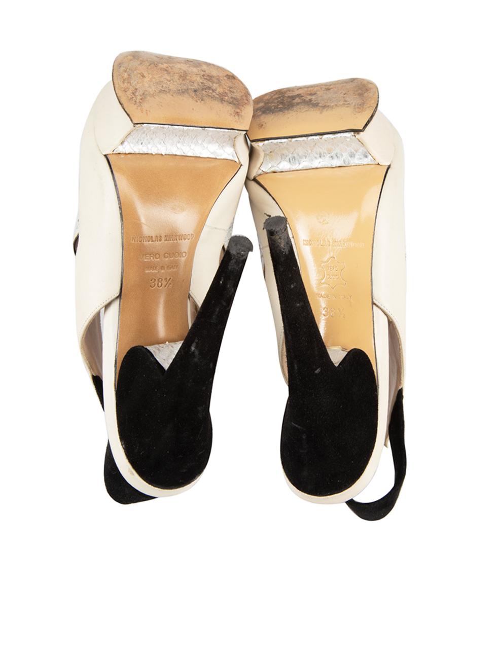Women's Cream Leather & Python Panel Platform Sandals Size IT 38.5 For Sale