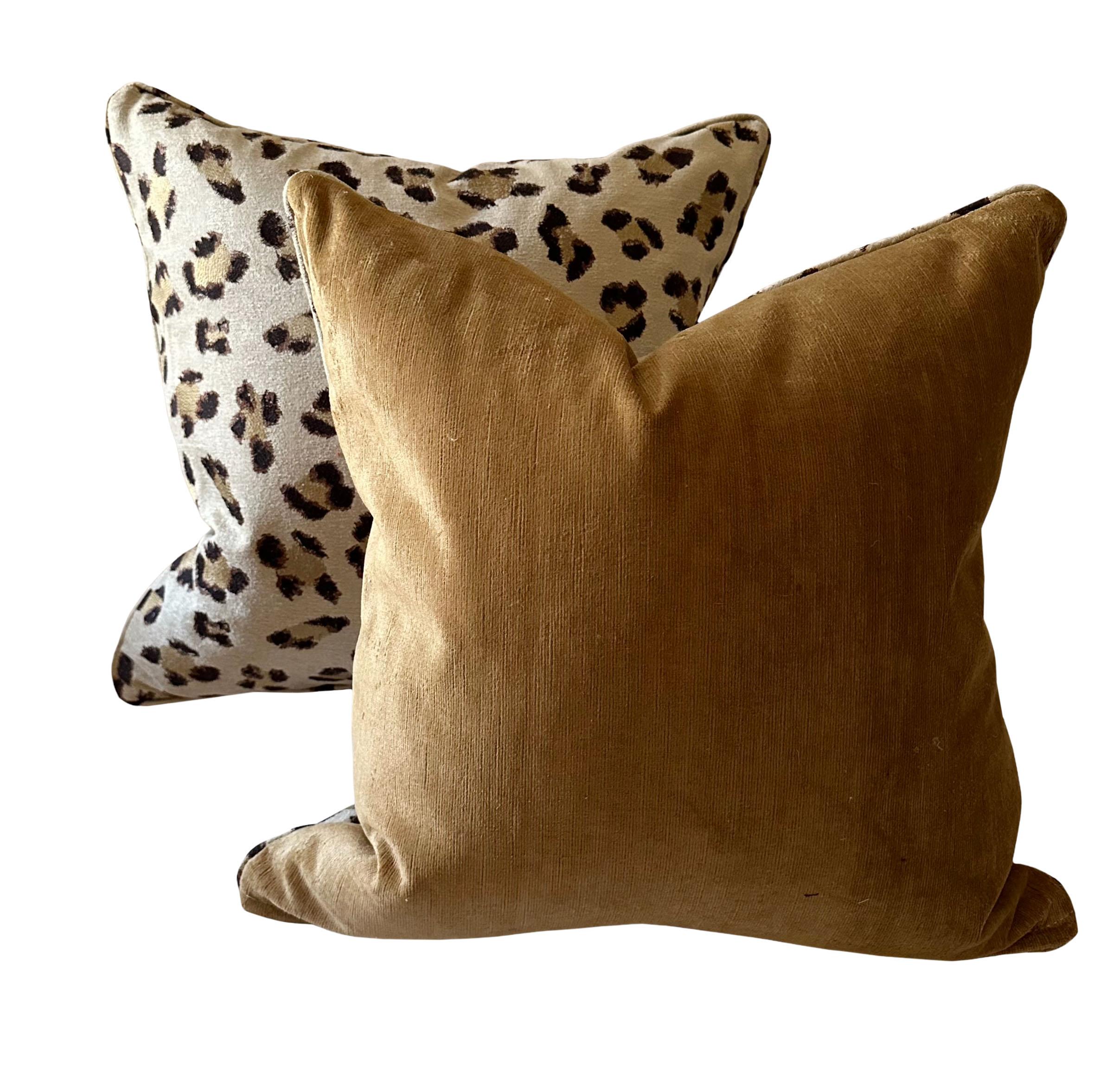 Late 20th Century Cream Leopard Scalamandre Pillows, a Pair