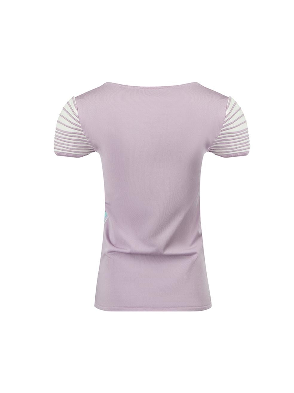 Gris T-shirt extensible Versace crème et lilas à imprimé coquillage, taille XS en vente
