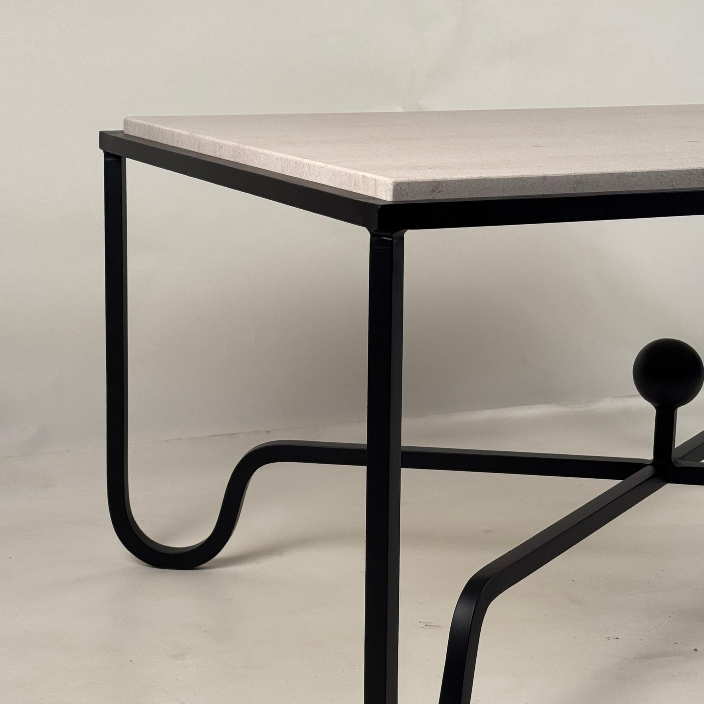 French Cream Limestone 'Entretoise' Coffee Table by Design Frères For Sale