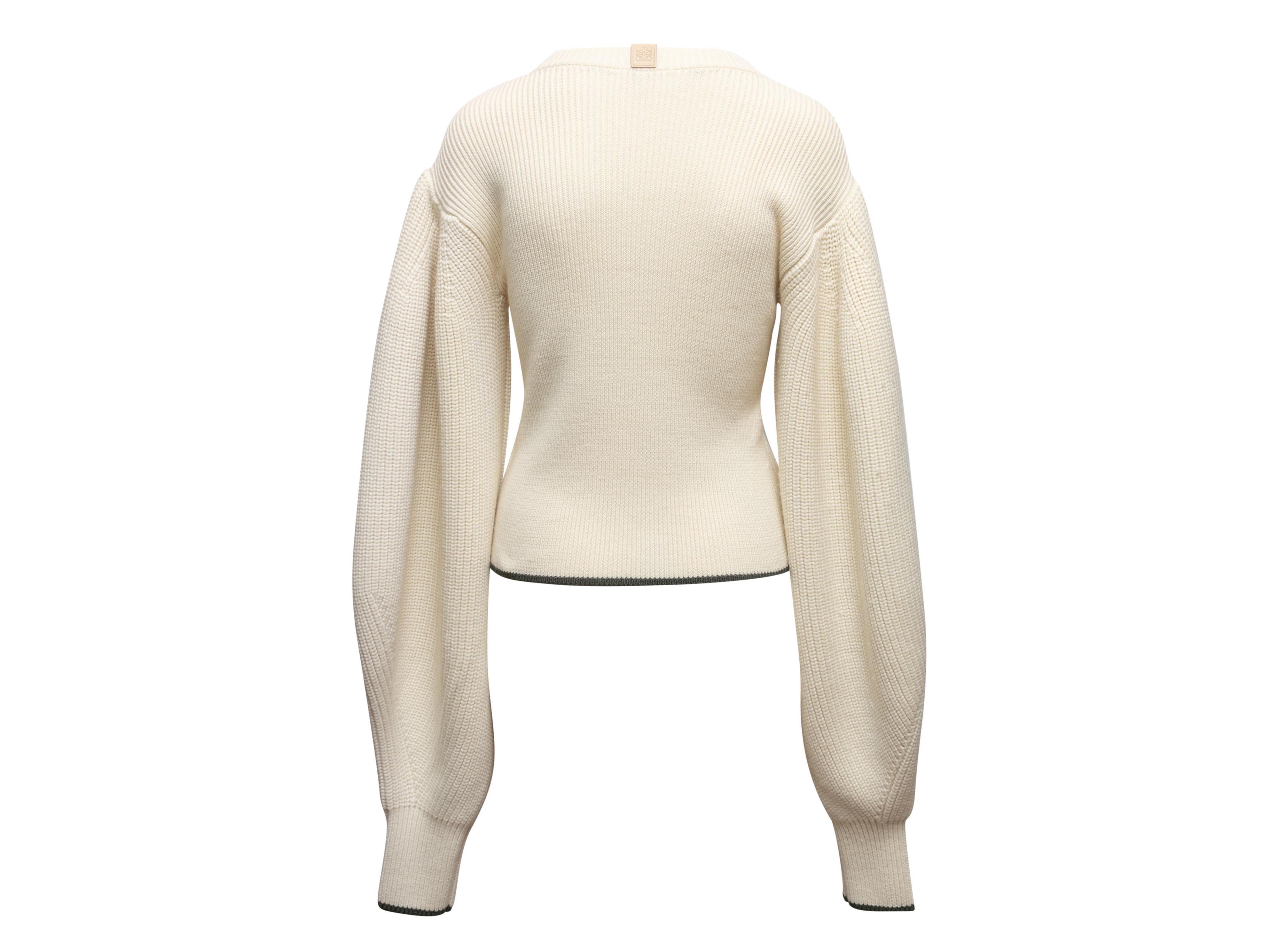 Cream Loewe Rib Knit Wool Sweater Size US S In Good Condition For Sale In New York, NY