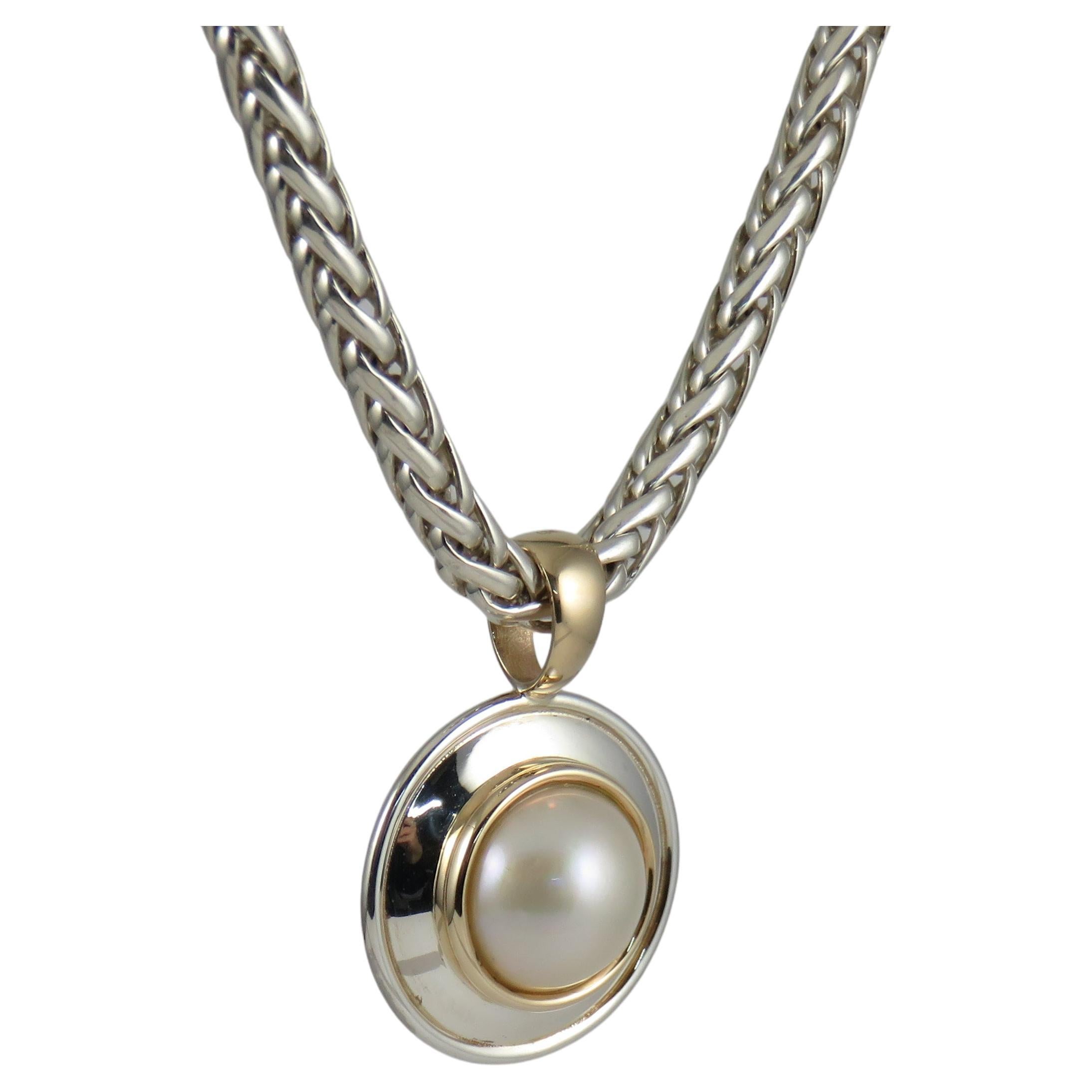 Cream Mabe Pearl 9k Yellow Gold and Sterling Silver Pendant For Sale