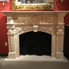 Cream Marble Hand Carved Mantel with Floral and Foliate Designs