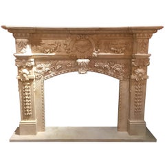 Cream Marble Hand Carved Mantel with Floral and Foliate Designs