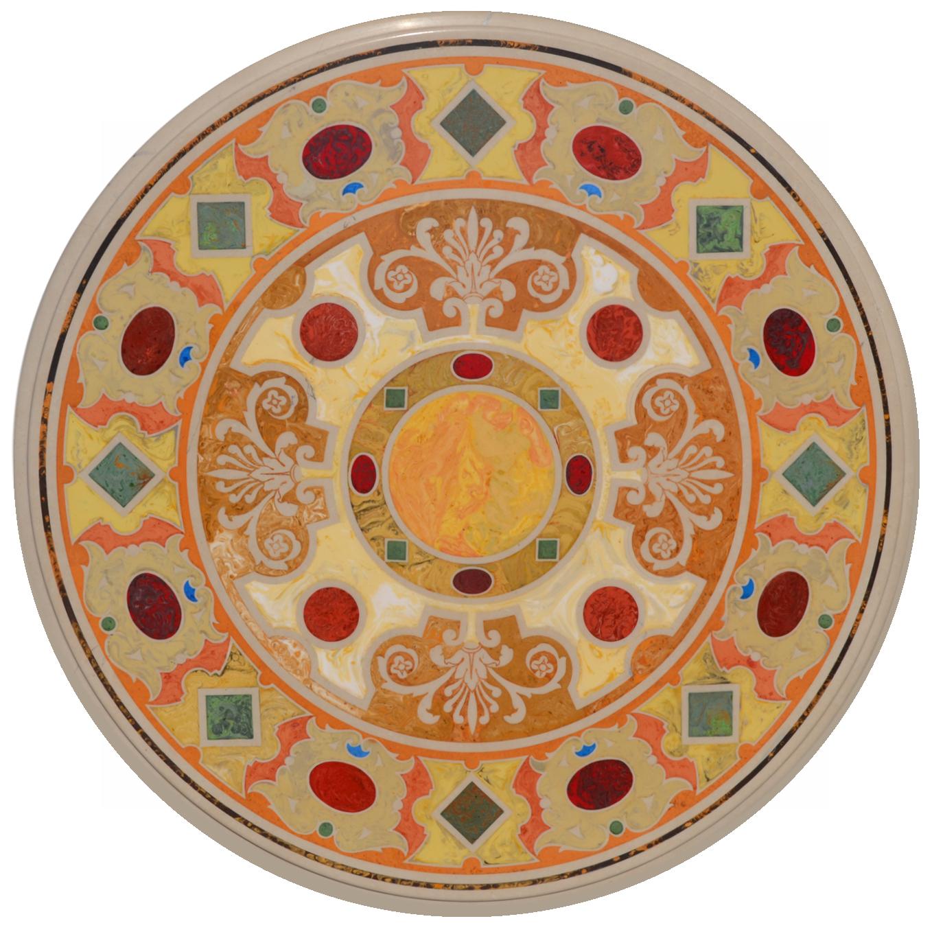 Tavolino aus Marmor mit Intarsien und Holzsockel legno fatta a mano in Italia verfügbar (Empire) im Angebot