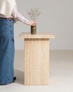 Cream Marble Travertine Pedestal Table, French Provincial, 1970s