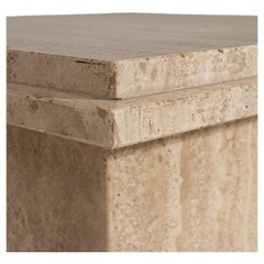 Cream Marble Travertine Pedestal Table, French Provincial, 1970s