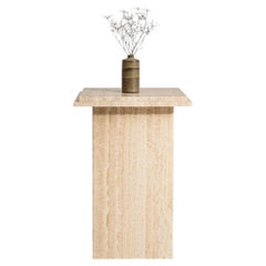 Cream Marble Travertine Pedestal Table, French Provincial, 1970s