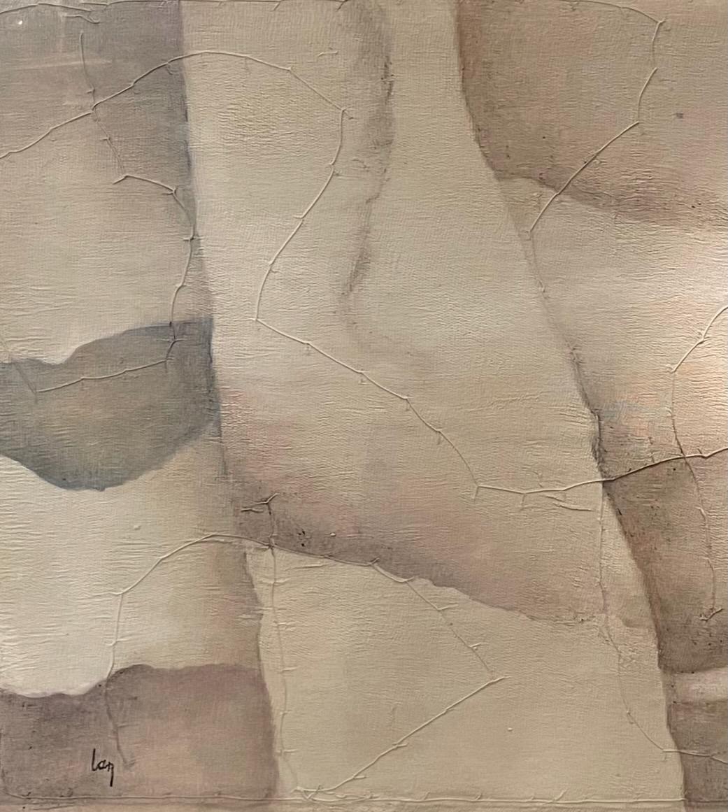 Canvas Cream, Mauve and Grey Painting by Belgian Artist Diane Petry, Contemporary