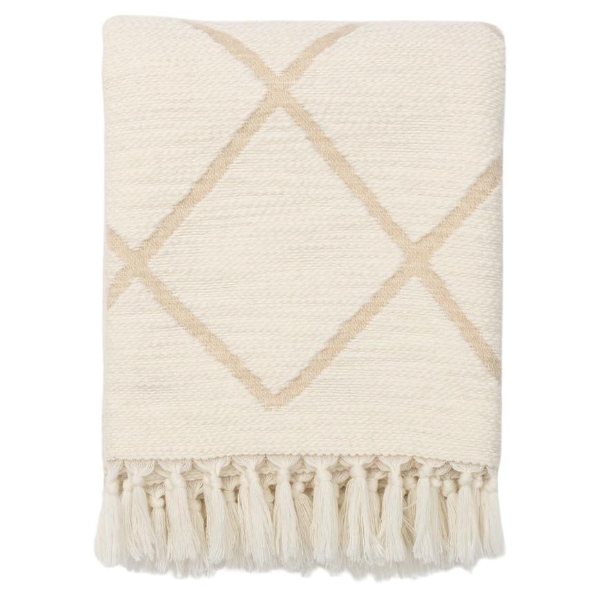 Lenzuolo in lana merino color crema con frange annodate - Made in Italy