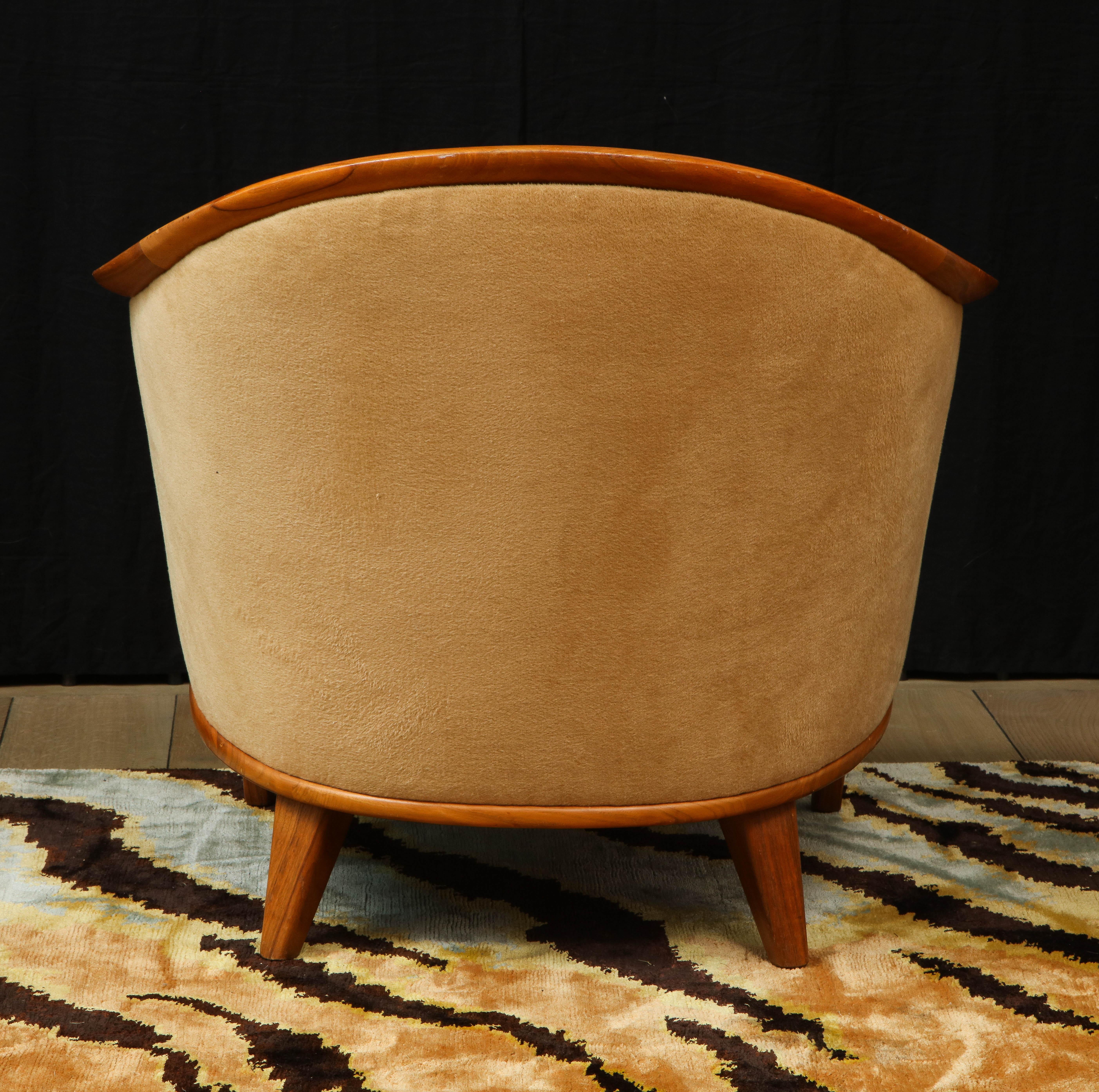 Cremefarbenes Mohair-Sofa und Sessel-Set aus Mohair, mit Wurzelholzdetails, 1960er Jahre, Paar im Angebot 6