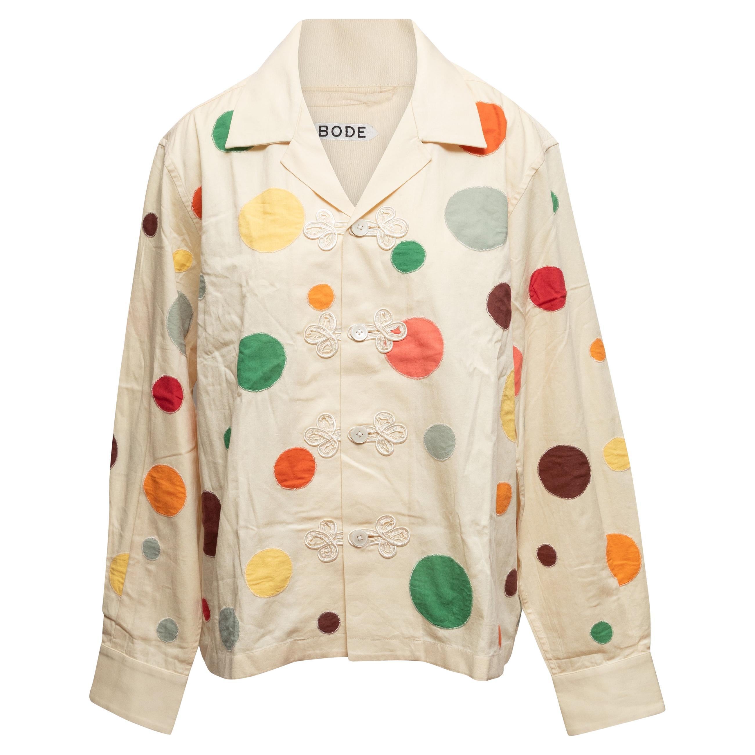 Creme & Multicolor Bode Polka Dot Patchwork Jacke Größe US L im Angebot