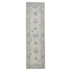 Cream Multicolor Floral Design Handwoven Wool Turkish Oushak Runner