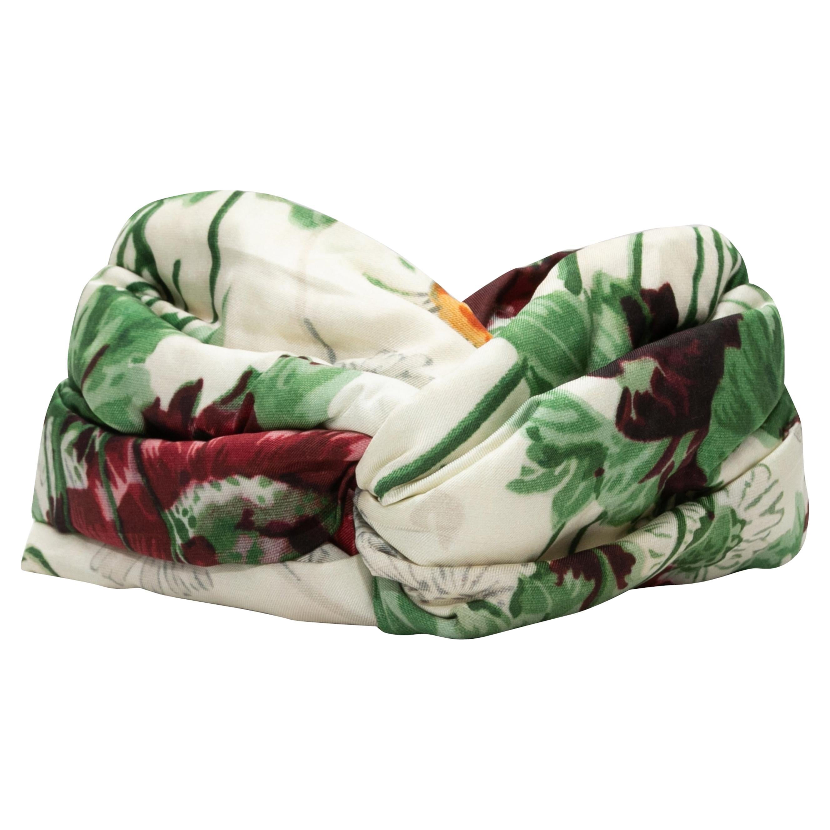 Cream & Multicolor Gucci Floral Print Silk Headband Size US M