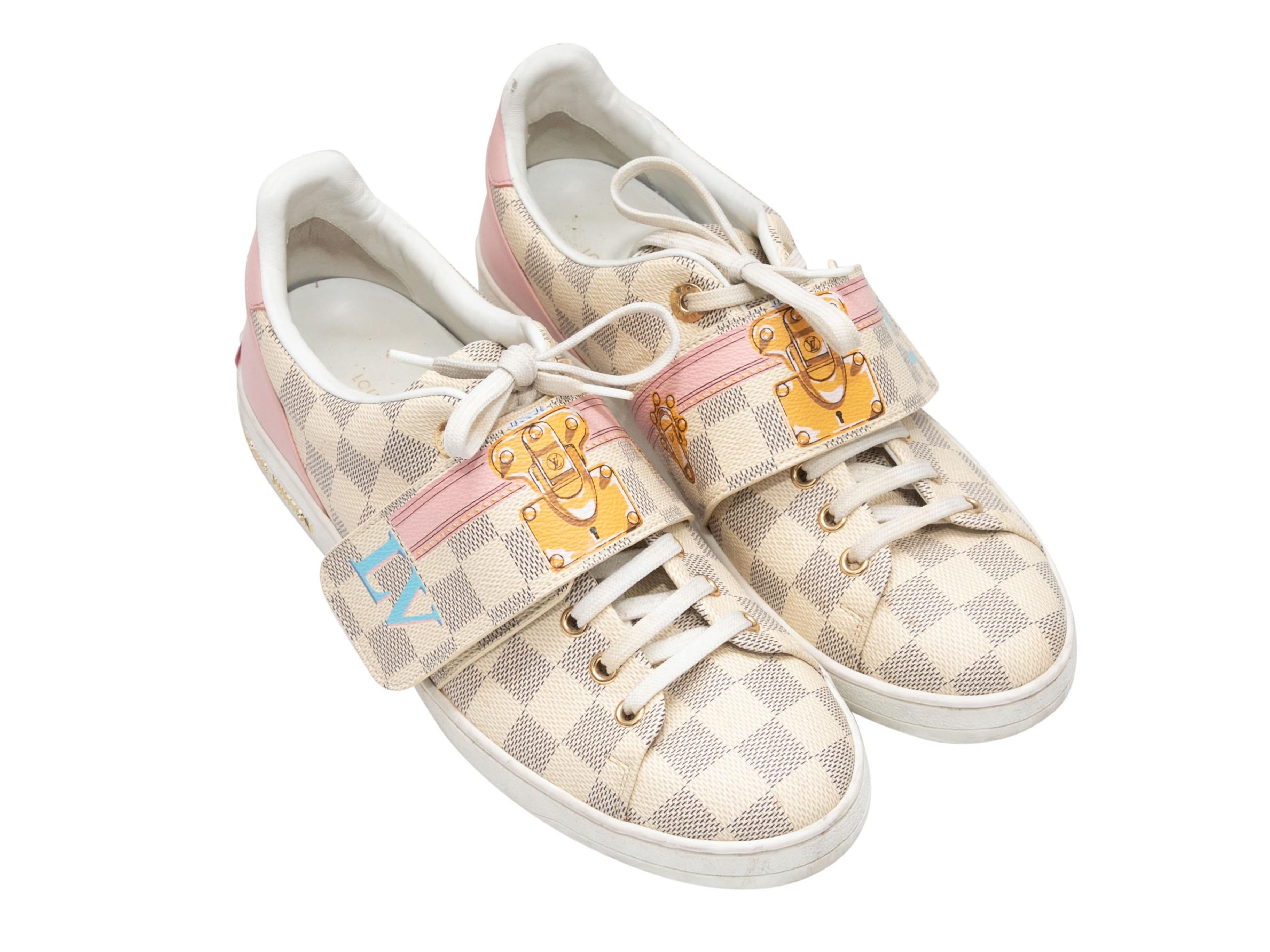 Cream & Multicolor Louis Vuitton Damier Azur Luggage Motif Sneakers Size 39 In Good Condition In New York, NY