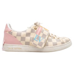 Vintage Cream & Multicolor Louis Vuitton Damier Azur Luggage Motif Sneakers Size 39