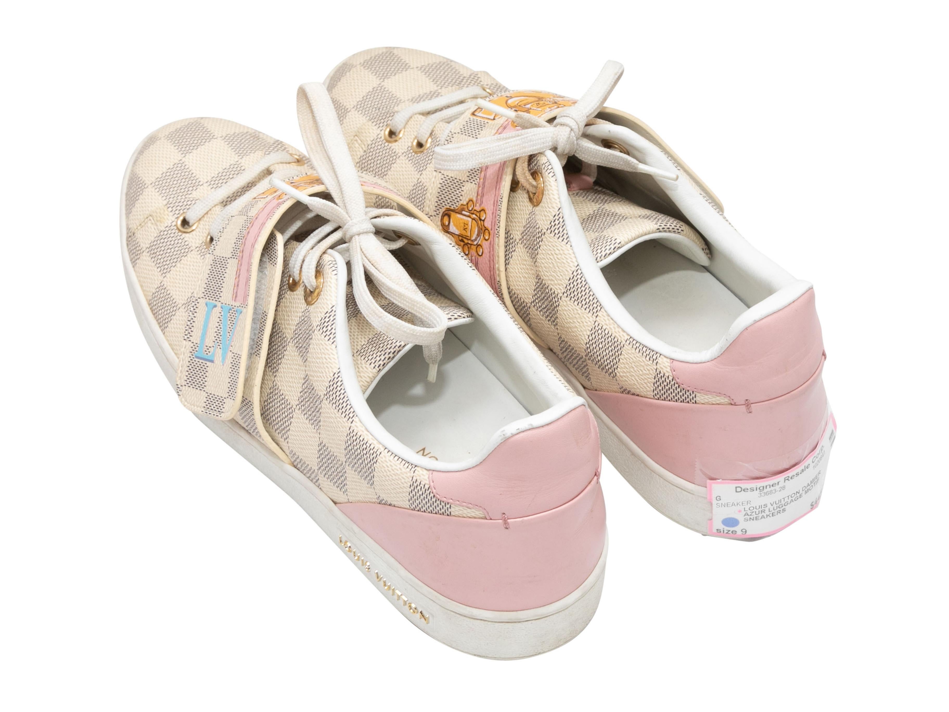 Women's Cream & Multicolor Louis Vuitton Damier Azur Luggage Motif Sneakers Size 40