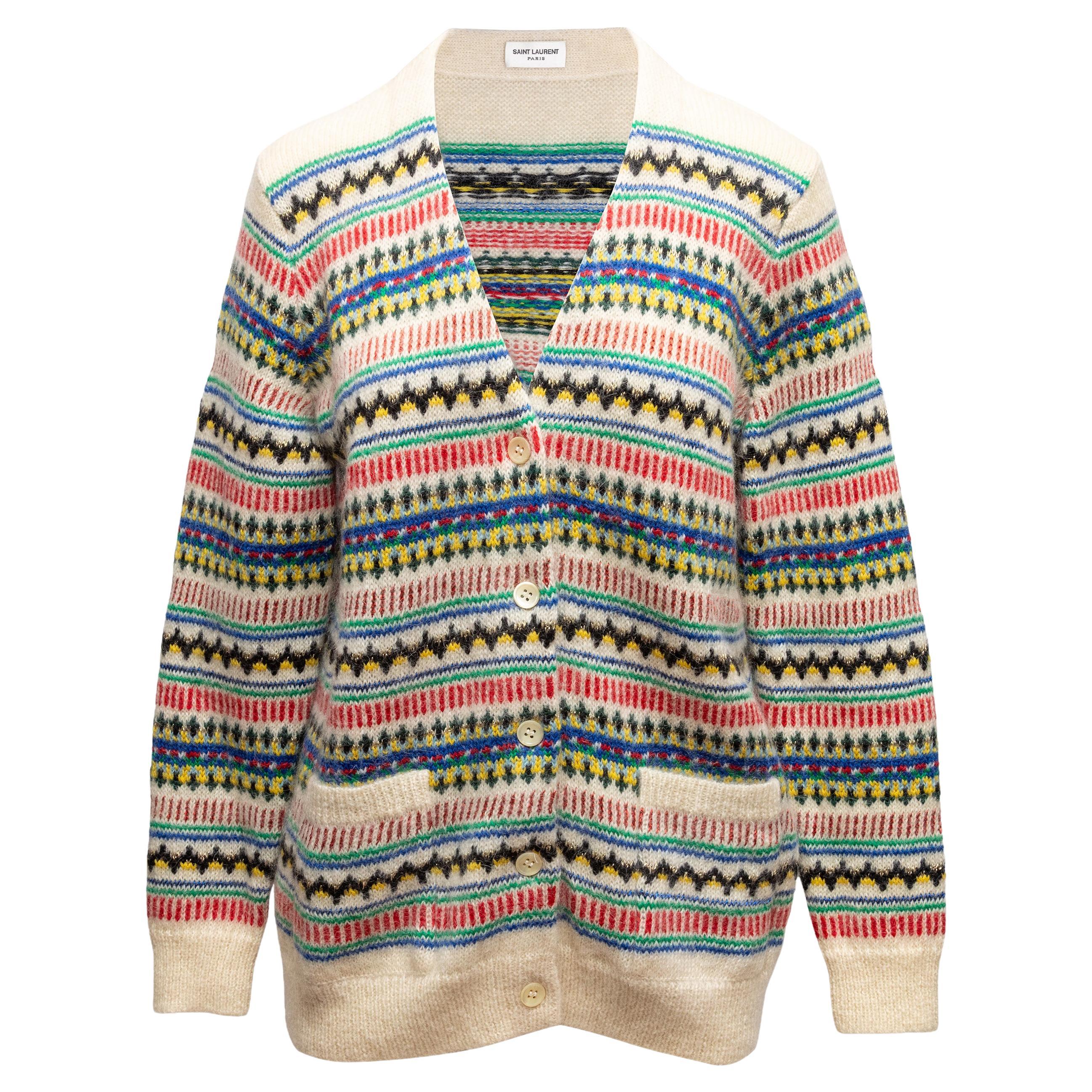 Cream & Multicolor Saint Laurent Wool & Mohair-Blend Cardigan
