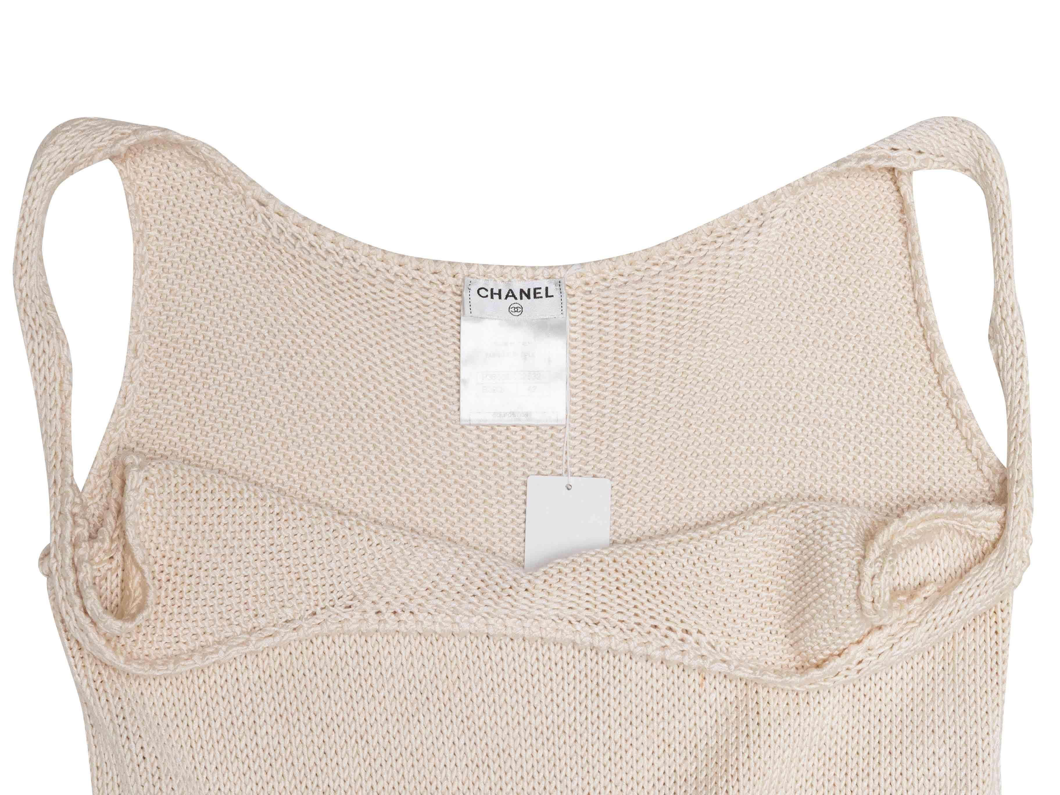 Creme & Marineblau Chanel stricken ärmelloses Kleid Größe FR 42 im Zustand „Gut“ im Angebot in New York, NY
