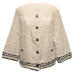 Cream & Navy Chanel Textured Cashmere Cardigan Size FR 46