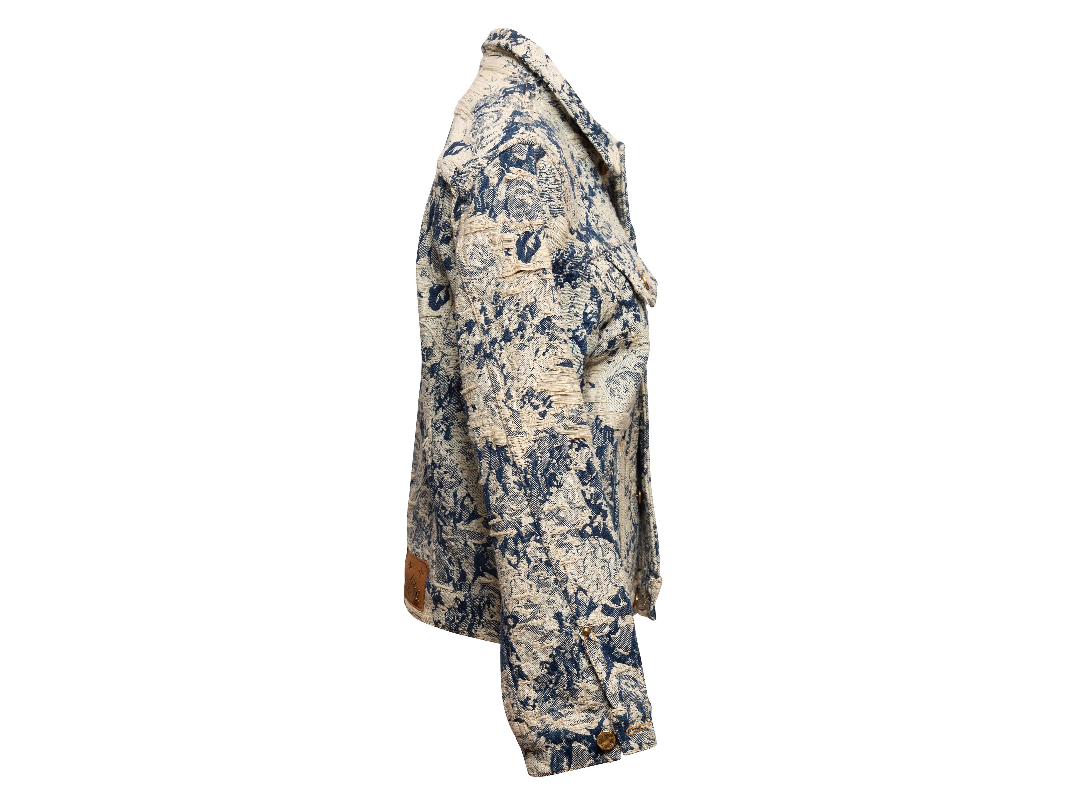 Gris Veste en tapisserie florale enduite crème et marine Louis Vuitton Taille FR 48 en vente