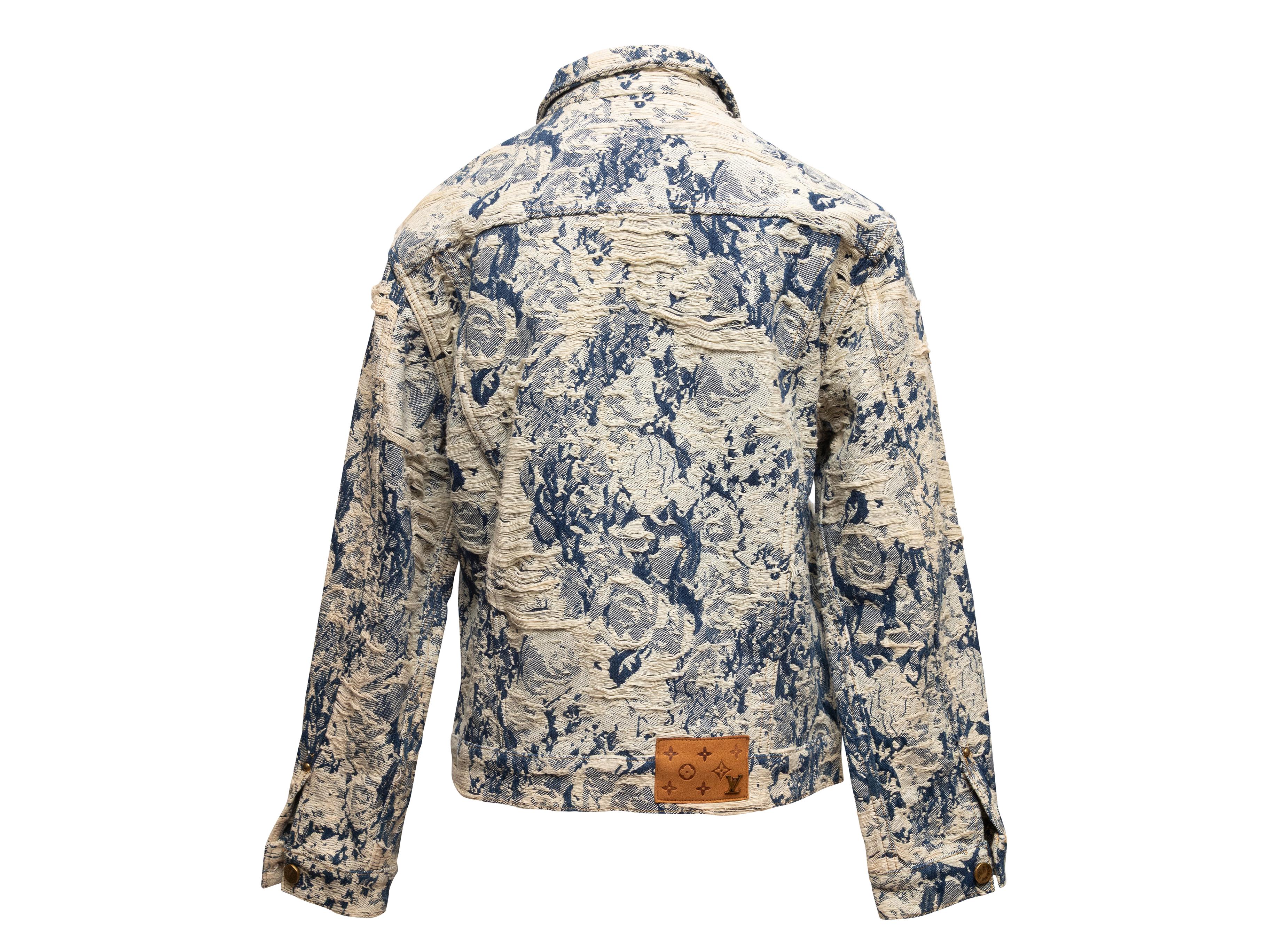 Veste en tapisserie florale enduite crème et marine Louis Vuitton Taille FR 48 Bon état - En vente à New York, NY