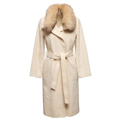 Cream Novespazio Wool Fur-Trimmed Wrap Coat