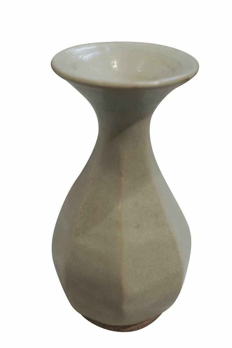 Ceramic Cream Octagonally Shaped Vase, Cambodia, 19th Century