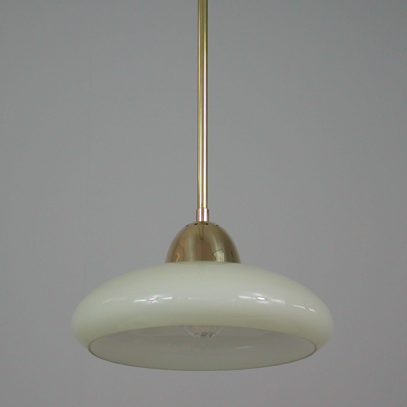 Cream Opaline Glass and Brass Pendant, Germany 1930s For Sale 1