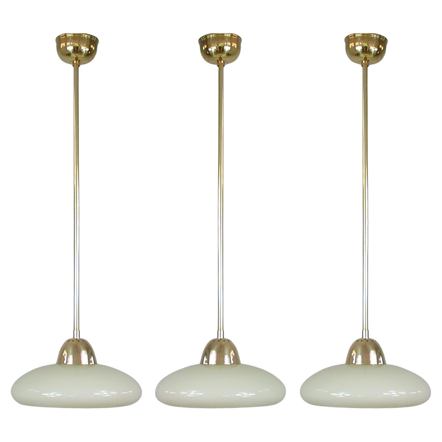 Cream Opaline Glass and Brass Pendant, Germany 1930s For Sale