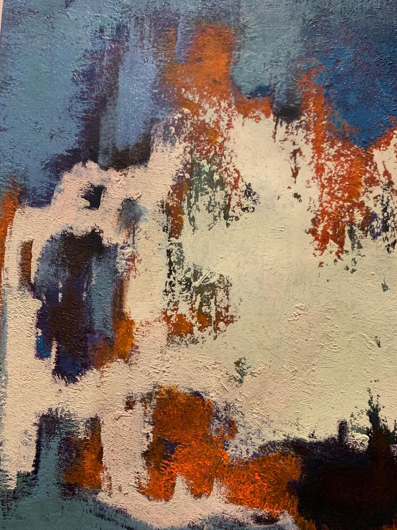 1950er Jahre Deutsch Acryl abstrakte Malerei in natürlicher Farbe Holzrahmen.
Die vorherrschende Farbe ist Creme, umgeben von Blau, Orange und Schwarz.
Der Künstler ist unbekannt.
Das Gemälde ist ohne Glas gerahmt.