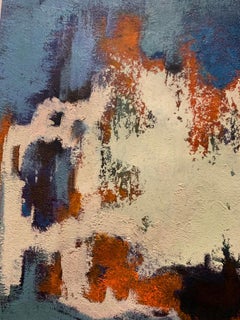 Cream, Orange, Blue Midcentury Abstract Acrylic Painting, Germany, 1950s