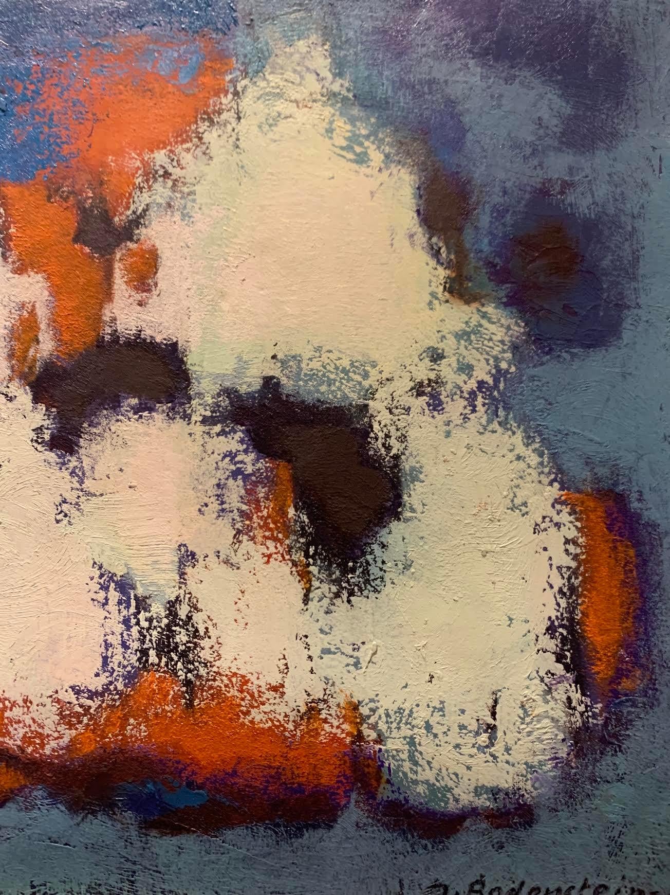 Abstraktes Acrylgemälde in Creme, Orange und Blau aus der Jahrhundertmitte, Deutschland, 1950er Jahre (Mitte des 20. Jahrhunderts) im Angebot
