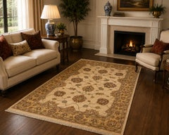 Cream Oriental Rugs, Hand Made Carpet Floral Living Room Rugs for Sale