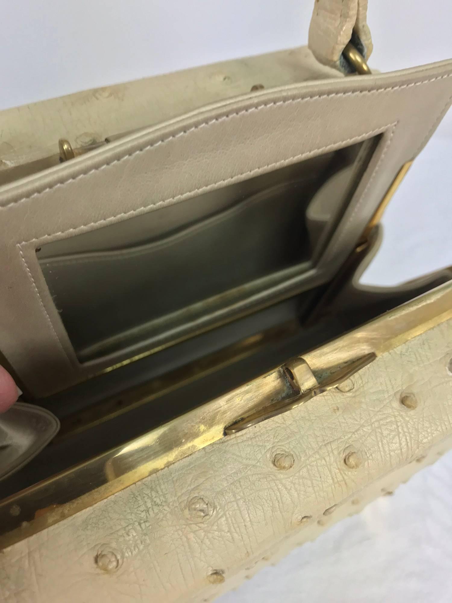 Cream ostrich leather frame gold hardware handbag, 1960s For Sale at ...