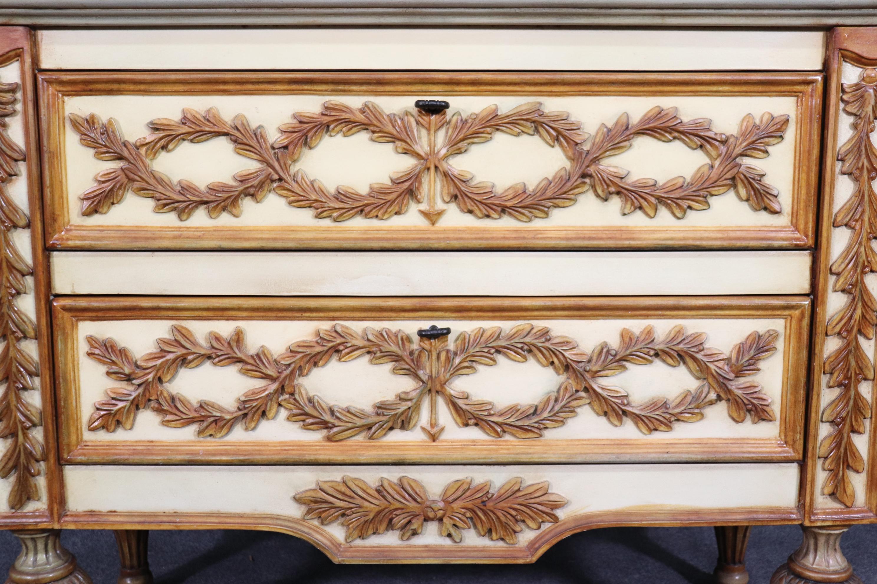 Cream Paint and Gold French Louis XVI Commode Dresser 7