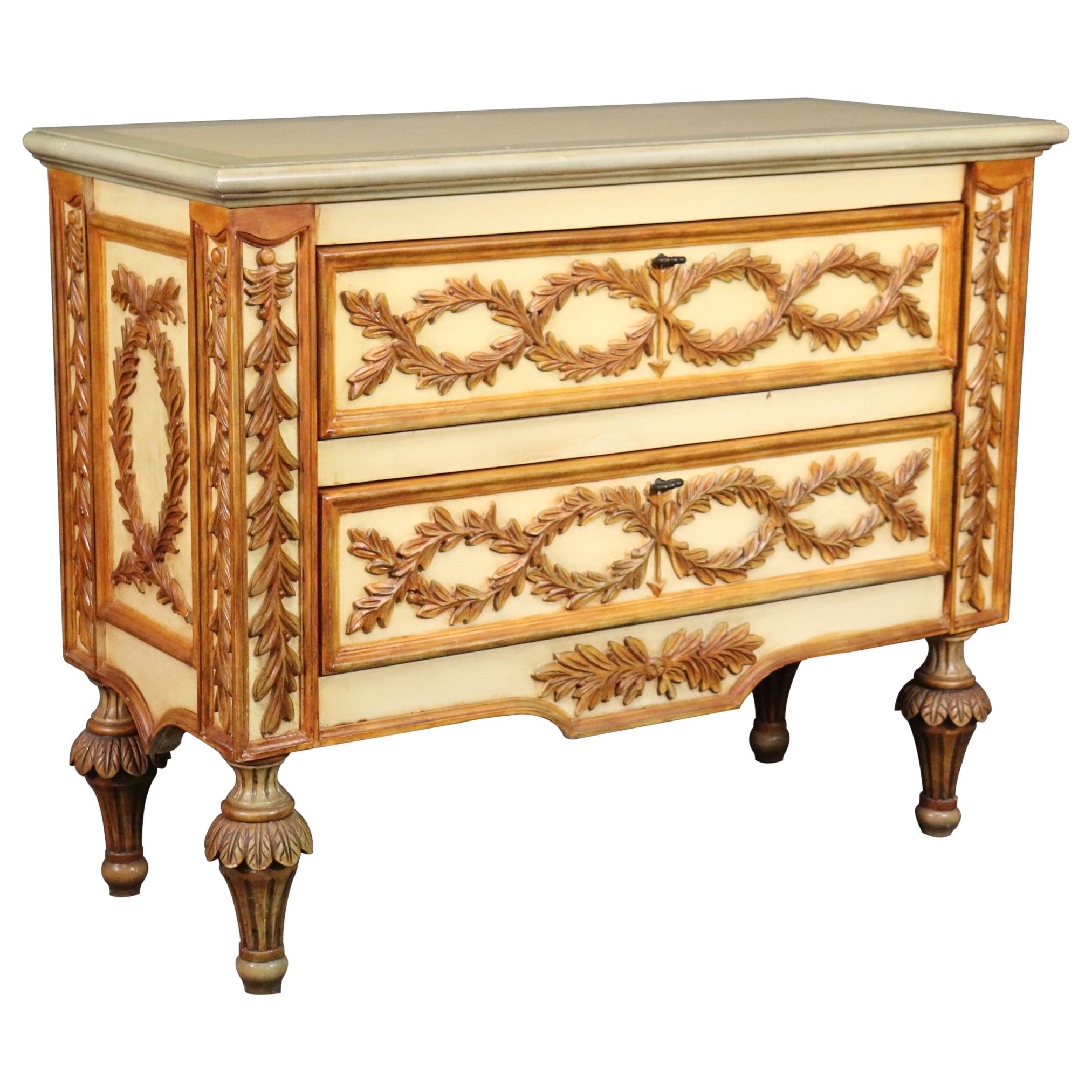 Cream Paint and Gold French Louis XVI Commode Dresser