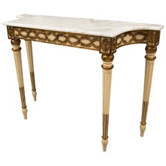 Cream-Painted and Parcel-Gilt Italian Console Table with Marble Top