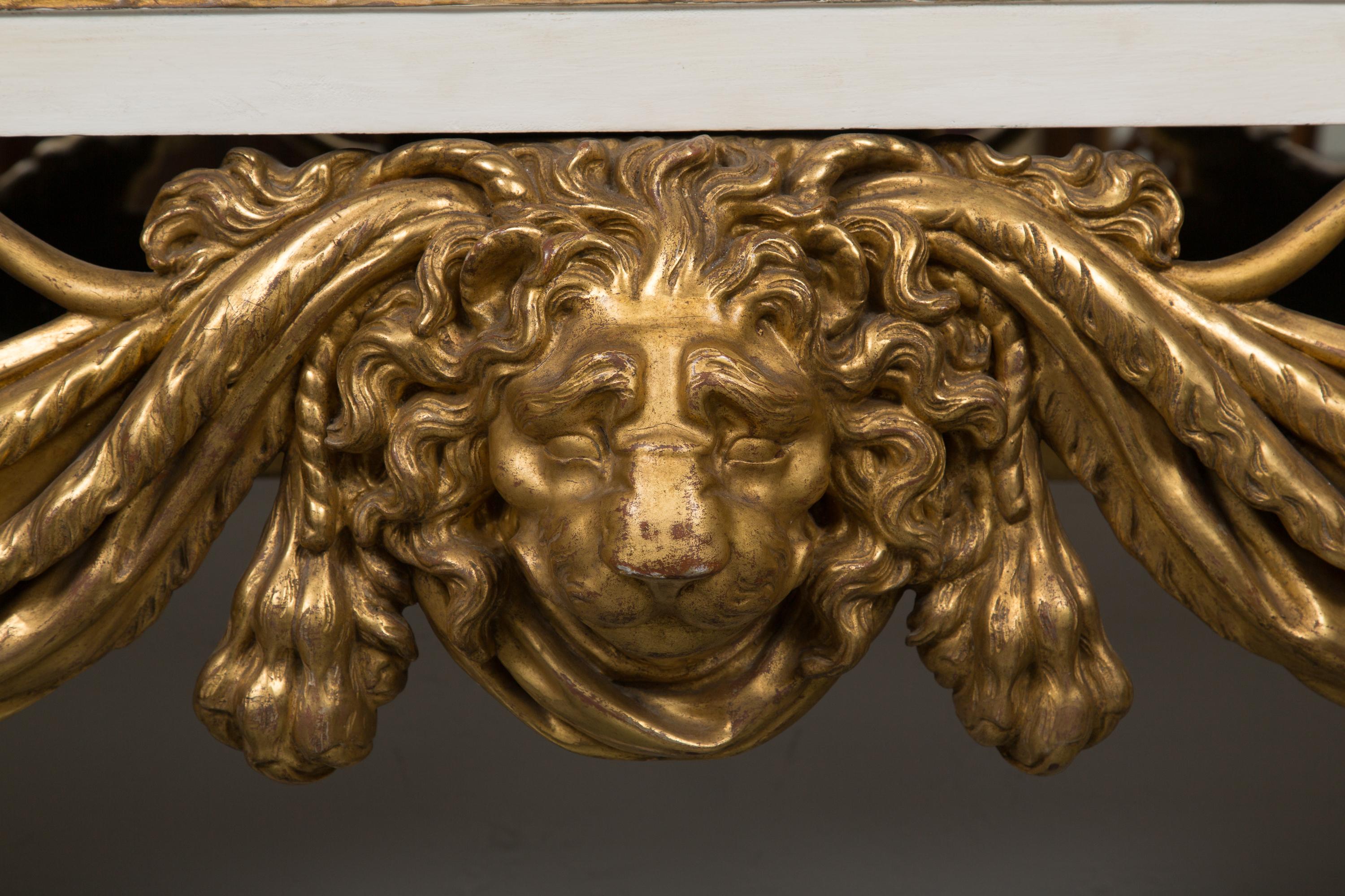 Cream-Painted and Parcel Gilt Italian Console with Marble Top 5