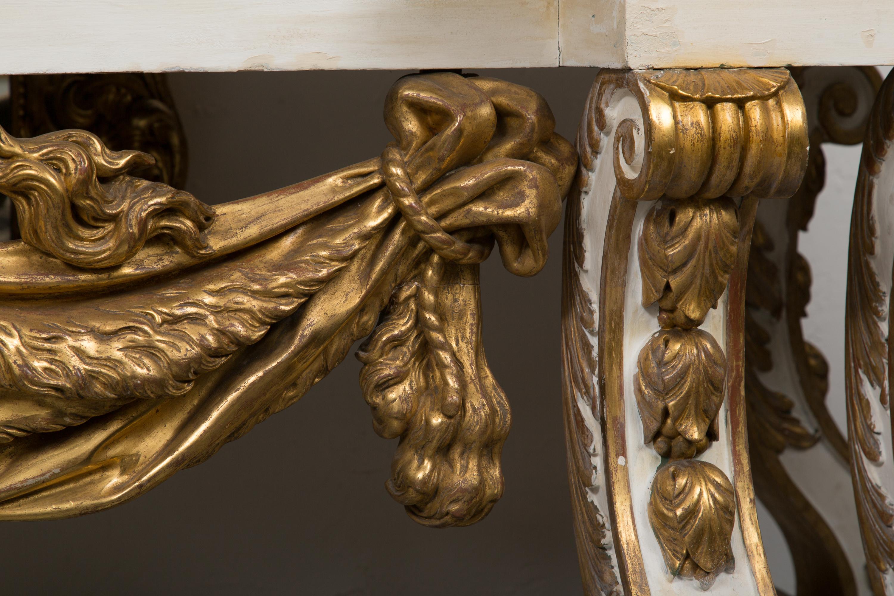 Cream-Painted and Parcel Gilt Italian Console with Marble Top 6